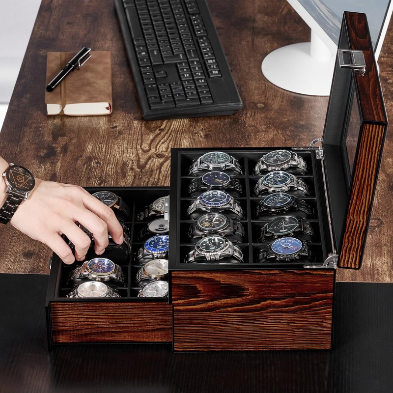 BEWISHOME High-End Watch Box, 20-Slot Watch Case with Large Glass
