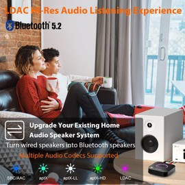 1Mii B06S+ LDAC Bluetooth 5.2 Receiver for Home Stereo Hi-Res Music Streaming, Hi-Fi Wireless Audio Adapter w/aptX HD Low Latency, Long Range Bluetooth Audio Receiver Volume Control, RCA/3.5mm Outputs