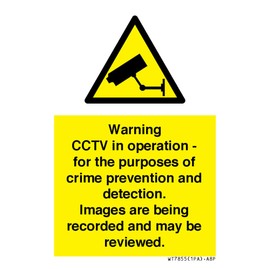 Viking Signs Warning CCTV in operation - for the purposes of crime prevention and detection. Images are being,Yellow/White