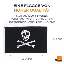 AZ FLAG Flagge Pirat Totenkopf 250x150cm - Piraten Totenkopf Fahne 150 x 250 cm - flaggen Top Qualität