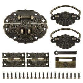 ZIUZI Retro Hardware Kit Includes Hasp Latch Padlock Hinges and Pull Handle, Antique Decorative Kit with Screws for Jewelry Box Cabinet Wooden Box Handcrafts Project Bronze