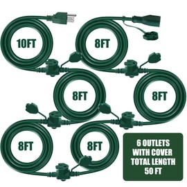 Makevivi 50Ft Outdoor Extension Cord Multiple Plugs- Evenly Spaced 6 Outlets Plugs with Safety Cover, 16/3 SJTW Green Outdoor Extension Cord for Landscape, Christmas Tree Lights, Holiday, ETL Listed