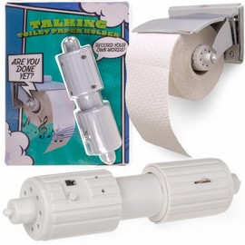 MIJOMA Talking Toilet Roll Holder with Recording Function - Funny Bathroom Gadget with Voice Recorder - Toilet Holder for Standard Rolls, 16 x 3.5 cm, White