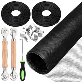 Tanstic 14Pcs Window Screen Mesh and Screen Door Repair Tools Kit, 59''W X 106''L Fiberglass Screen Mesh, Screen Spline Roller, Screen Retainer Spline, Spline Removal Hook, Screen Installer Clips