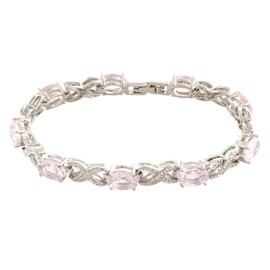 RIZILIA XOXO Link Tennis Bracelet [18cm/7inch] with Oval Cut Gemstones CZ [Pink Sapphire] in 18K White Gold Plated, Simple Modern Elegance