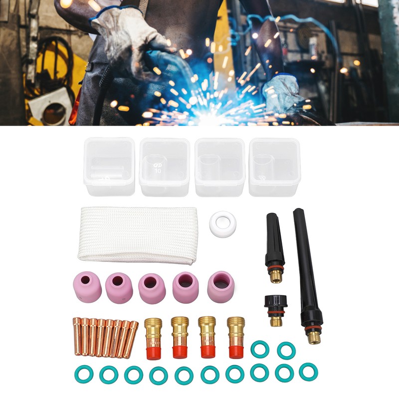 38Pcs TIG Welding Accessory Set Ceramic Nozzle Glass Cup Connector