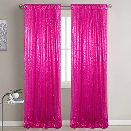 Partisout Sequin Backdrop Curtain 2pcs 2ftx7ft Hot Pink Sequence Background Party Sparkle 84inches Long Fuchsia Glitter Curtains 7FT Wedding Photo Fabric Backdrops