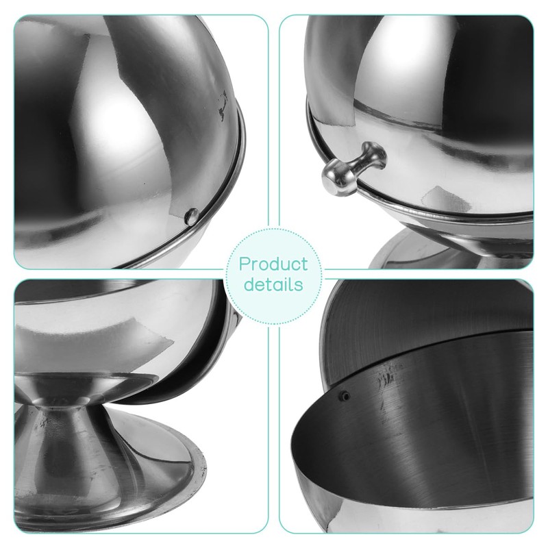 Stainless Steel Sugar Bowl with Roll Top Lid Kitchen Condiment