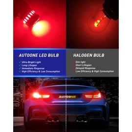AUTOONE 1157 LED Bulb Red for Brake Lights, 2057 2357 7528 BAY15D LED Bulbs for Tail Light, 300% Brighter Canbus Ready Plug and Play Waterproof LED Bulbs, Pack of 2