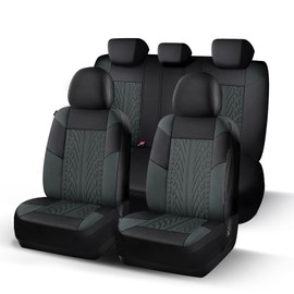 HChengkikz Emboss Seat Covers, Premium Cloth Car Seat Cover Full Sets, Washable Car Seat Covers,Breathable, Airbag Compatible Universal Fit for Cars,Sedan,Truck,SUV(Full Set,Black Darkgray 815)