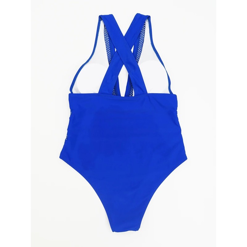 OKONOS Women's Mesh Patchwork One Piece Swimsuit - Deep V-Neck