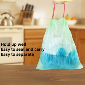 4 Gallon Trash Bags, 0.6 Mil Drawstring White Small Garbage Bags Unscented 15 Liter Extra Thick Plastic Wastebasket Liners, 60 Counts (Green)