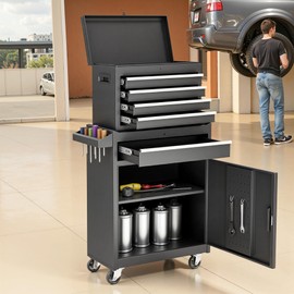 NicBex Rolling Tool Chest 5 Drawers Tool Chest w/Lockable Wheels, Detachable Top Tool Box, Liner, Adjustable Shelf Rolling Tool Storage Cabinet Organizer for Garage Workshop, Black