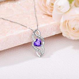 Collar de plata de ley 925 con texto en inglés "Always My Daughter Forever My Friend" para hija, regalo de cumpleaños de mamá con 12 piedras natales, Plata esterlina, Circonia cúbica