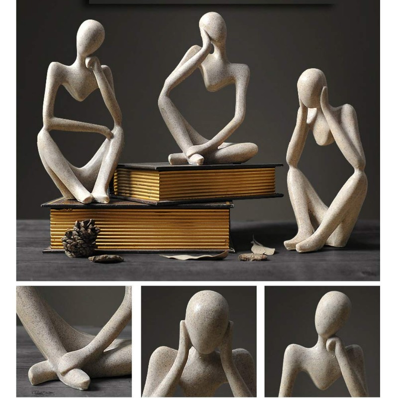 Asng Sandstone Resin Thinker Style Abstract Sculpture Statue Collectible Figurines