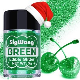 Green Edible Glitter - 5g Food Grade Cake Decorating Shimmering Glitter, Edible Sprinkle Luster Dust for Drinks, Chocolates, Fondant, Strawberries, Cupcakes, Candy, Christmas Cookie - Vegan