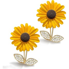 2 Pcs Cute Sunflower Brooch, Sunflower Pin Rhinestone, Golden Sun Flower Brooch, Plant Flower Brooch, Clothes Brooch Pin, Elegant Collar Pins Accessories for Women Girls (Gold)