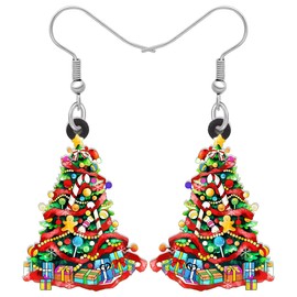 YAYAKO Acrylic Christmas Tree Earrings Dangle Charms Novelty Gifts for Women Girls Lightweight Jewellery Party Favors Decor, Acrylic, No Gemstone