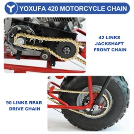 YOXUFA 420 Chain Compatible with Predator 212 Coleman CT200U CT200U-EX BT200X Baja Warrior MB200 Massimo 200cc 196cc Mini Bike Gold Parts Jackshaft Front 42 Link + 90 Link Rear Drive Chain