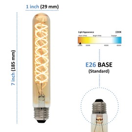 Bunnit Bulbs Vintage Edison Bulb, T9-185 Tube Shape Spiral, 6w Dimmable LED, Standard E26 Base, ETL Certified