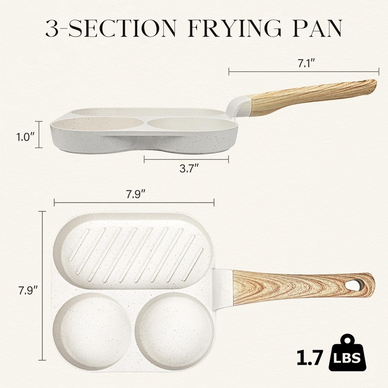 GiPP Ceramic Non Stick Egg Pan, 3-In-1 Divided Breakfast Omelette