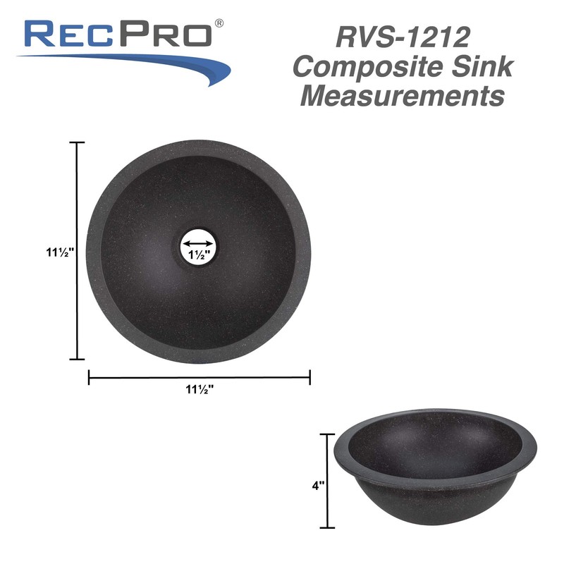 RecPro RV Sink | 12" Round Bathroom Sink | White,