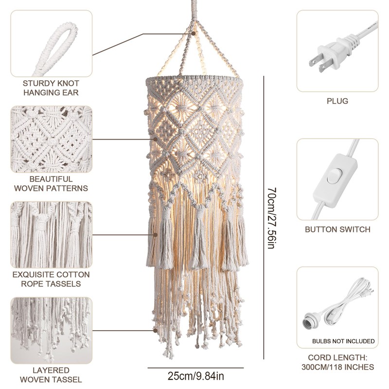 Bioaqua Boho Hanging Lamp,Plug in Hanging Light with Plug in