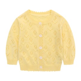 famuka 0-24 Months Baby Girl Cardigan Coat Thin Solid Knit Sweater (as1, Age, 9_Months, Yellow, 9 Months)