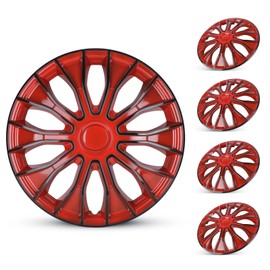 AUTOWIKI 15" Hubcaps, Set of 4 Universal 15-inch Wheel Rim Cover, R15 Hub Cap Snap on Car Pickup Truck SUV, Performance Wheel Covers - Black & Red