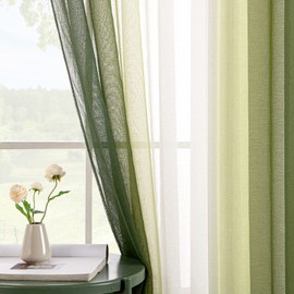 EMEMA Voile Curtains, Two-Tone, with Eyelets, Transparent, Translucent, Window Scarf for Bedroom, Set of 2, 140 x 245 cm, Olive Green