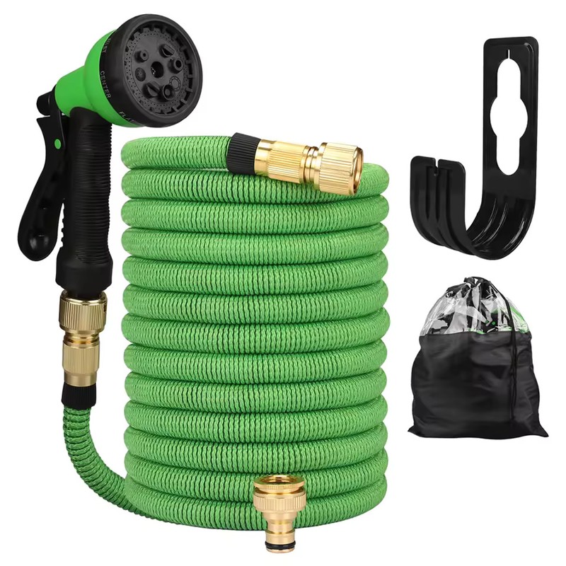 Expandable Garden Hose Kit with 8-Pattern Spray Gun, Metal Connectors,