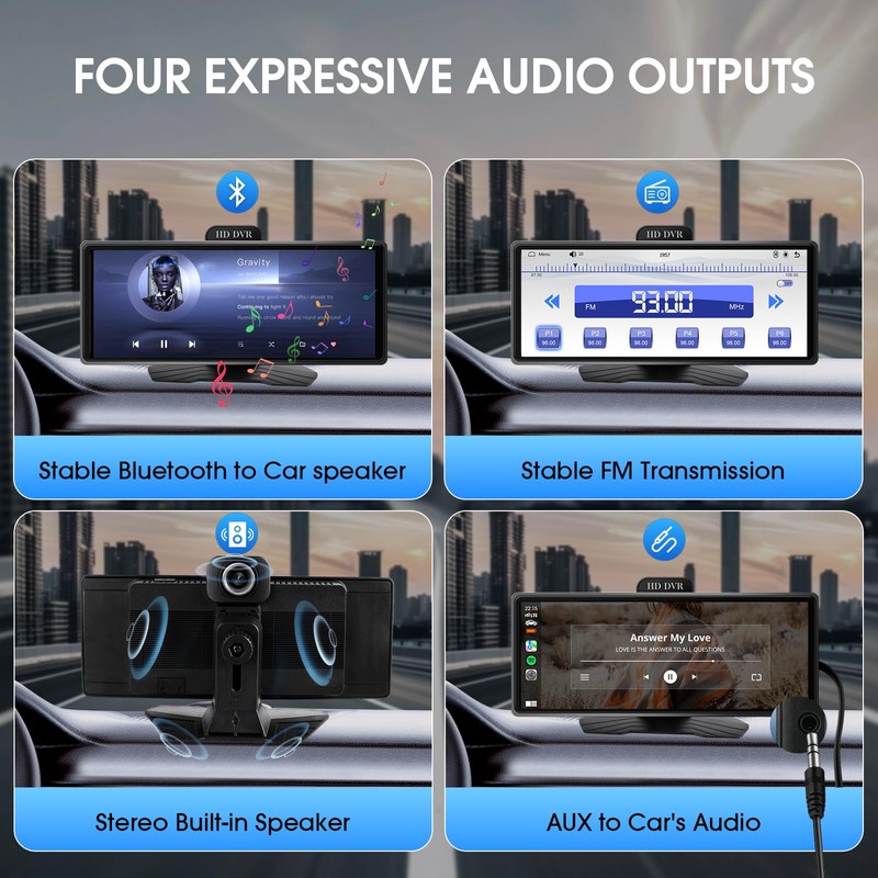 Haudio Wireless Carplay Screen for Car, 10.26" Portable Car Radio