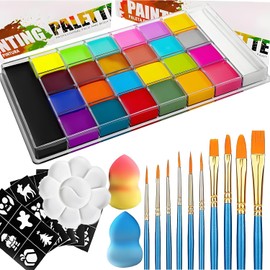 Pintura Facial y Pintura Corporal, Juego de Kit de 26 Colores de Pintura Facial y Corporal a Base de Aceite, con 10 Pinceles y Paleta de Pinturas de Diferentes Tamaños, Maquillaje Halloween, Navidad, Año Nuevo y Cosplay