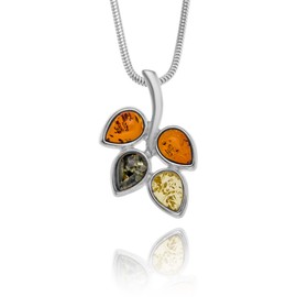 Copal Amber Necklace with Sterling Silver Leaf Pendant Sustainable Production, Sterling Silver, Amber pendant, amber necklace
