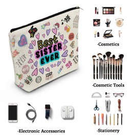 YULUENZE Best Sister Ever Gifts Makeup Bag Bestie Makeup Organizer Bag Toiletry Pouch with Zipper Friendship Cosmetic Bag Birthday Gifts for Sisters Women Friends BFF Bestie