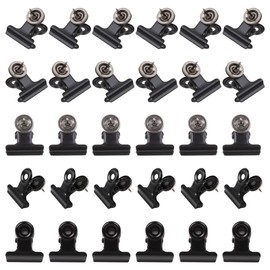 BLMHTWO 30 push pin clips, metal tack holder, black clip with pen, pictures of hanging accessories for cork boards, photo walls, black boards (2 x 2 cm / 0.78 x 0.78 inches)