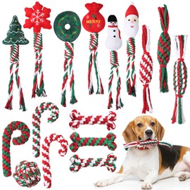Glimin 30 Pcs Christmas Dog Chew Toys Puppy Dog Rope Toys Bone Shape Candy Cane Assorted Styles Dog Tug of War Toys for Aggressive Chewers Small Medium Large Breed Pet Teething