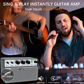 Yuer BA-10Pro 10W Acoustic Guitar Amp, Portable Vocal & Guitar Amplifier with Digital Delay/Reverb Effect Headphone Jack/OTG for Recording, Practice, Travel, Small Gig Guitars Amp with Carry Bag