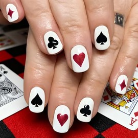 Uñas postizas cuadradas blancas cortas estilo póker, uñas acrílicas adhesivas para mujer, 24 unidades