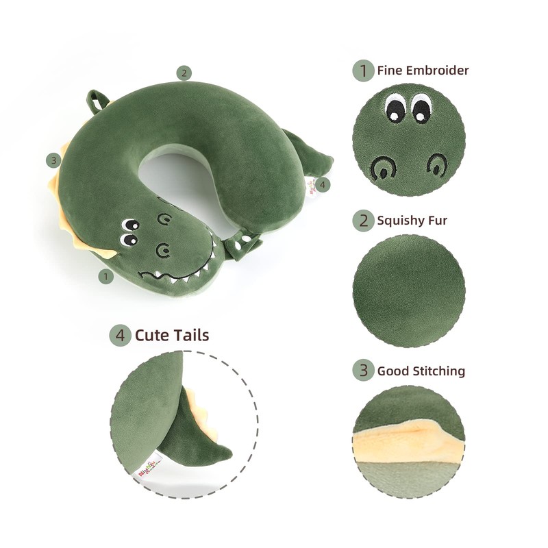 Niuniu Daddy Crocodile Kids Neck Pillow for Traveling, 100% Memory