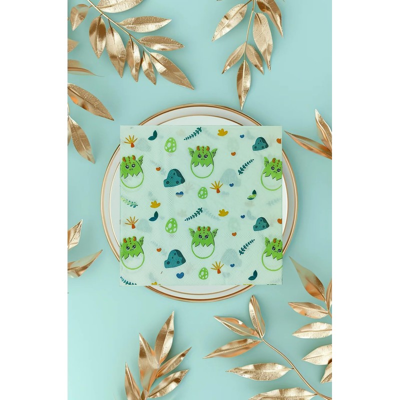 Dinosaur Baby Shower Disposable Paper Napkins, 40Pcs, 6.5in
