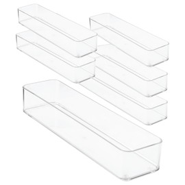 primebox Plastic Clear Drawer Organizers. Bathroom, Kitchen, Bedroom, Gadgets, Office Organizer Bins, Storage Trays. Heavy Duty, Stackable. 12" x 3" x 2" Set of 6