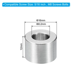 PATIKIL M8 Stainless Steel Spacers Set of 5 Metal Spacers Stainless Steel 8.2mm ID x 16mm OD x 12mm Long Stainless Steel Spacers for 5/16" or M8 Screws Screw Standoffs