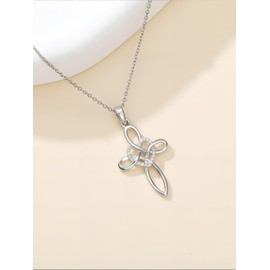 ZBA Natural Diamond Cross Necklace for Women 14K Gold Plated Sterling Silver Cross Heart Pendant Faith Jewelry Religious Gift for Mom Grandma Wife Girlfriend Her