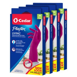 O-Cedar Playtex Gloves Living Reuseable Rubber Cleaning Gloves, Premium Protection, Size - Medium (1 Pair) - 4 Pack