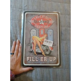 Decor Tin Sign Vintage Model Pin Up Motorcycle Full Service Last Stop Man Cave Decor