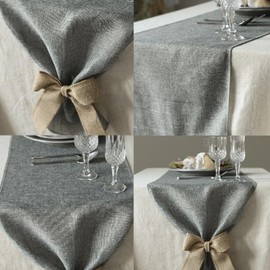 Gray Burlap Table Runner Natural Imitated Linen 14 x 108 Inch for Party Wedding Baby Shower Decorations Dining Farmhouse Outdoor Picnics Table, Handwoven Table Runners
