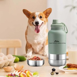 Travel Pet Feeder, 3-in-1 Food and Water Bottle Dispenser (Sage)