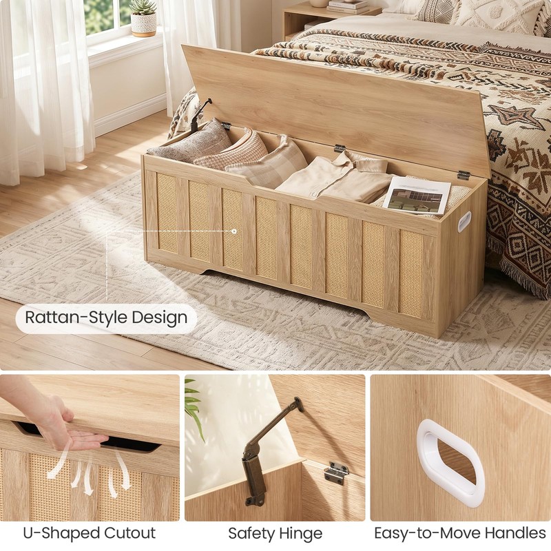 CHOEZON 47.2" Storage Bench, Rattan-Style Storage Chest, Storage Cabinet with