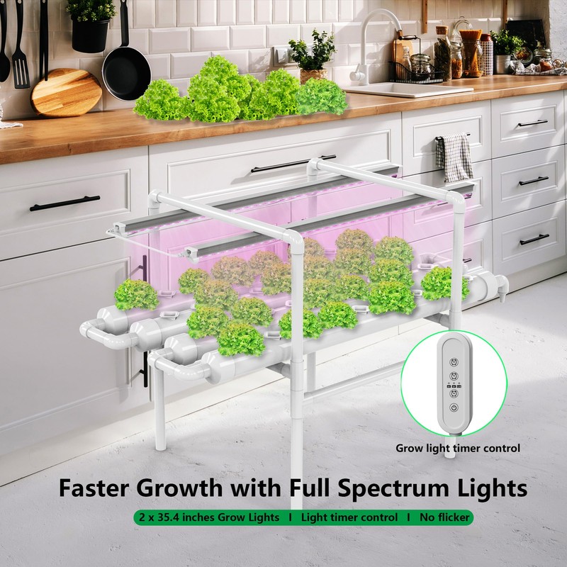 DPROOTS NFT Hydroponic Growing System Kit - Full-Spectrum Grow Lights